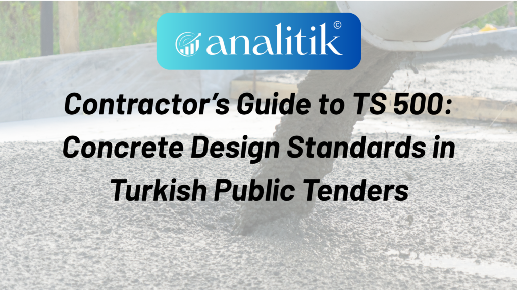A technical guide cover for TS 500 reinforced concrete design standards in Turkish public tenders.